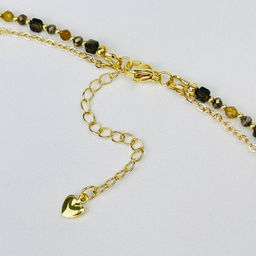 Колье двойное из Пирита, Обсидиана и Граната с кулоном из Лодолита 38/42 см +