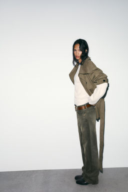 JEANS TRF WIDE LEG TIRO BAJO / Khaki claro - Zara фото 4