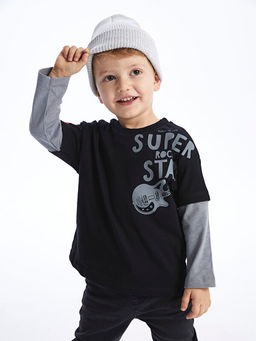 Bisiklet Yaka Uzun Kollu Bask?l? Erkek Bebek Ti??rt