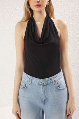 TRENDYOLMILLA Mavi Y?lan Bask?l? Degaje Yaka Vucuda Oturan Alttan C?tc?tl? Esnek Orme Body TWOSS25BD00009 фото 9