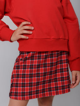 Костюм Мишель(Свит+юбка), ФУ цвет Красн/Клетка,78%х/б,16%пэ,6%л - 5+ фото 2