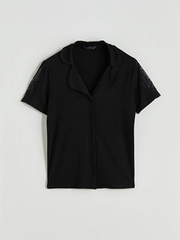 G?mlek Yaka Dantel Detayl? Kad?n Pijama ?st?