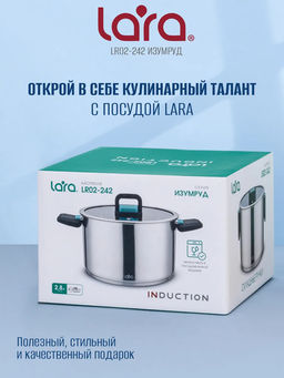 Кастрюля (нерж) ИЗУМРУД 18см, 2.8л, 5-слойное капсул. индукц. дно, складные ручки LR02-242  /LARA/  фото 7