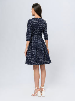 Платье темно-синего цвета длины мини с принтом и рукавами 3/4 - 1001dress фото 3