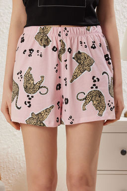 Trendyolmilla Siyah %100 Pamuklu Hayvan Desenli Sloganl? Sortlu Orme Pijama Tak?m? THMSS25PT00171 фото 5