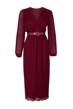 Bordo Kemerli A Kesim Piliseli Maxi Astarl? Sifon Ucus Ucus Dokuma Elbise TWOAW24EL00471