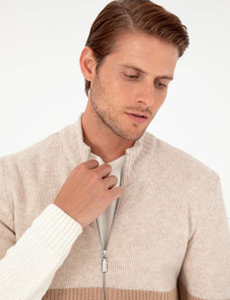 Ekru Regular Fit Y_n Kar___ml_ Fermuarl_ Triko H_rka - Pierre cardin фото 2