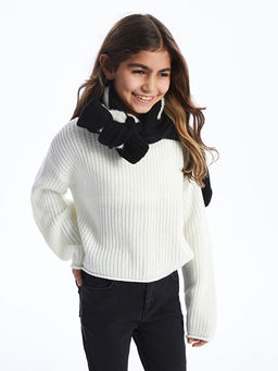 Bisiklet Yaka Uzun Kollu K?z ?ocuk Triko Kazak