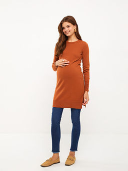 Bisiklet Yaka D?z Uzun Kollu Hamile Triko Tunik