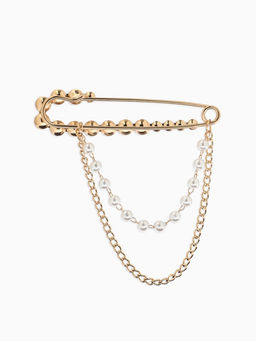 Булавка «Сияние жемчуга и цепочки», L=7.5 см, белая в золоте