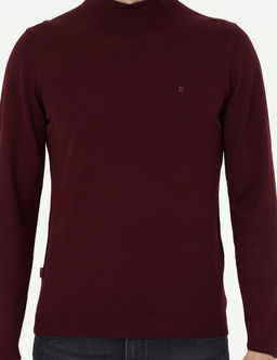K_rm_z_ Slim Fit Yar_m Bal_k__ Yaka Y_n Kar___ml_ Basic Triko Kazak