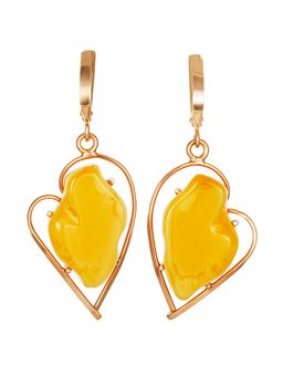 Объёмные серьги из серебра с позолотой и натурального янтаря Венеция