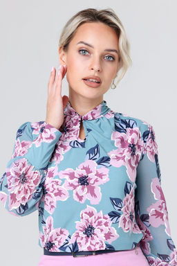 Блузка женская 1993-27/15/Бирюзовый, розовый