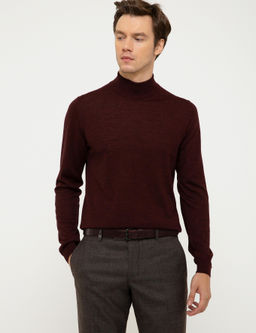 Bordo Slim Fit Yar_m Bal_k__ Basic Triko Kazak