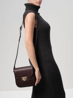 Сумка кожаная через плечо Deboro 3158 пурпур крок