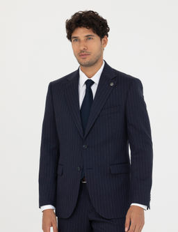 Lacivert Slim Fit _izgili Y_nl_ Tak_m Elbise