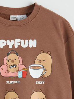 Capyfun Bask?l? K?z ?ocuk Kal?n Sweatshirt