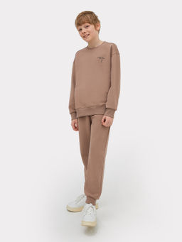 Комплект для мальчиков (джемпер, брюки) в бежевом цвете с печатью