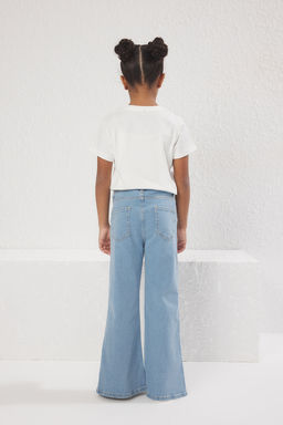 Ac?k Mavi K?z Cocuk Genis Paca/Flare Lastikli Denim Jeans TKDSS25JE00003 - Trendyolmilla фото 3