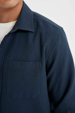 Хлопковая рубашка с длинными рукавами и воротником поло стандартного кроя - Defacto фото 5