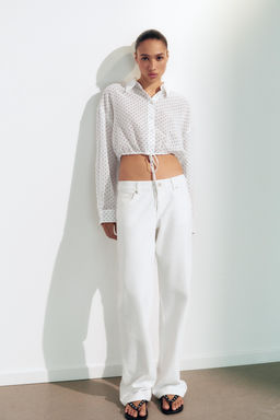 CAMISA GASA CROP CORD?N AJUSTABLE LUNARES / Negro / Blanco