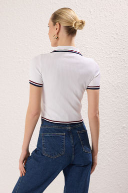 Lacivert-Ekru Basic Polo Yaka Ikili Paket Triko Ince Bluz TWOSS25BZ00503