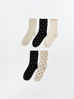 Kalp Desenli Kad?n Soket ?orap 5li