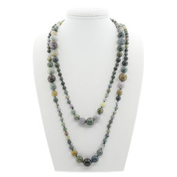 Бусы яшма зеленая 6..14мм, бусы "Равновесие" 130см