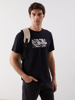 Bisiklet Yaka K?sa Kollu Bask?l? Penye Erkek Ti??rt