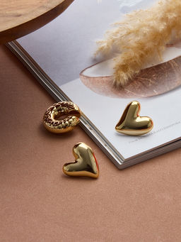 Серьги и каффы QF «Сердечки», набор, бублик, цвет золото