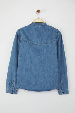 Koyu Mavi Dikis Detayl? Denim Gomlek TWOAW26GO00016 - Trendyolmilla фото 6