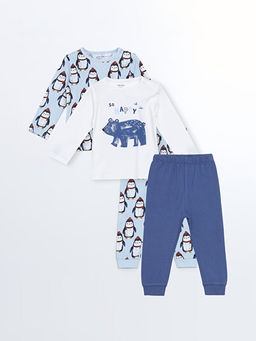 Bisiklet Yaka Bask?l? Erkek Bebek Pijama Tak?m? 2li