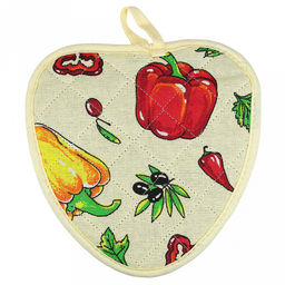 Прихватка с запахом 20х20см "Перцы", форма "Клубника", рогожка 171г/м2, хлопок 100%, наполнитель - ватин 280г/м2, на пластмассовом подвесе, "Домашняя мода" (Россия)