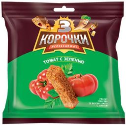 Цена за 5 шт.3 Корочки, сухарики со вкусом томата и зелени, 40 г