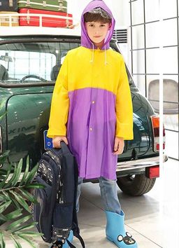 Детский многоразовый плащ-дождевик желто-фиолетовый с капюшоном | ZC Alessano SmartKids