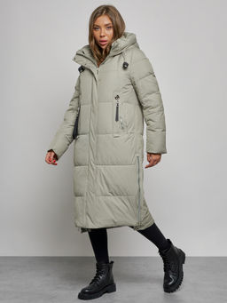Пальто утепленное молодежное зимнее женское зеленого цвета 52351Z - HULDLUCK фото 2