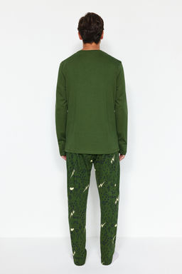 TRENDYOL MAN Erkek Haki Regular Fit Nak?sl? Orme %100 Pamuk Pijama Tak?m? TMNAW24PT00025 - Trendyolmilla фото 4