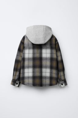 CHECK OVERSHIRT WITH DETACHABLE FLEECE HOODIE - Zara фото 3