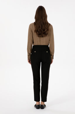 Kad_n Siyah Carrot High Waist Fit Kanvas Pantolon