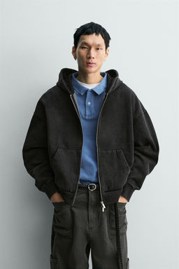 SUDADERA LAVADA CREMALLERA CAPUCHA / Gris oscuro - Zara фото 2