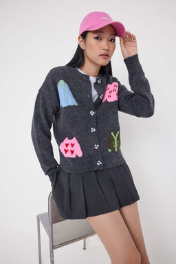 Teen Antrasit Yumusak Dokulu Triko Desenli Triko H?rka TWOAW26HI00250