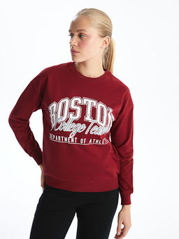 Bisiklet Yaka Bask?l? Kad?n Sweatshirt