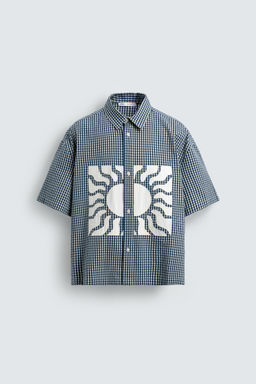 CAMISA BOXY FIT CUADROS PARCHES CONTRASTE / Azul / Blanco - Zara фото 7