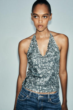 SEQUINNED HALTER TOP - Zara фото 2