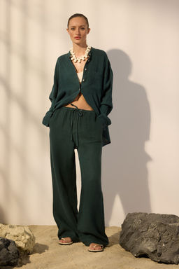 Beyaz %100 Keten Beli Lastikli Normal Bel Wide Leg Pantolon TWOSS25JE00244 - Trendyolmilla фото 5