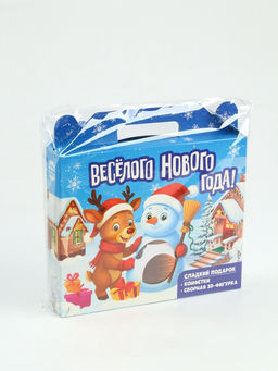 Сладкий детский подарок Весёлого нового года: набор конфет 300 г + 3Д конструктор с оленем в коробке