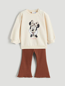 Minnie Mouse Bask?l? K?z Bebek Sweatshirt ve Tayt