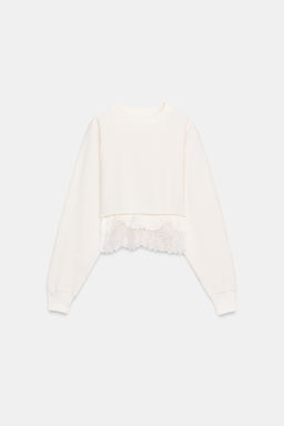 SUDADERA CROP COMBINADA ENCAJE / Blanco roto - Zara фото 4