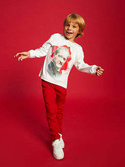 Bisiklet Yaka Uzun Kollu Atat?rk Bask?l? Erkek Bebek Ti??rt