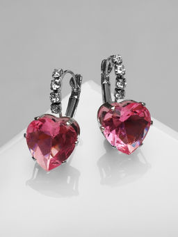 Серьги со стразами «Сердце» мерцание, розовые в серебре